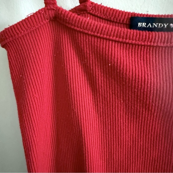 Brandy Melville Red Ribbed Square Neck Spaghetti Strap Thong Bodysuit | Small - Picture 4 of 10